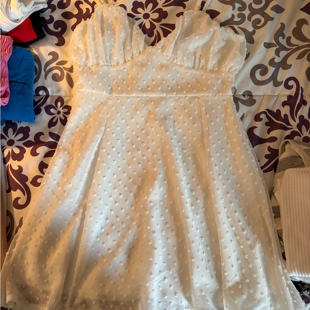 White Swiss Dot Sweetheart Mini Dress